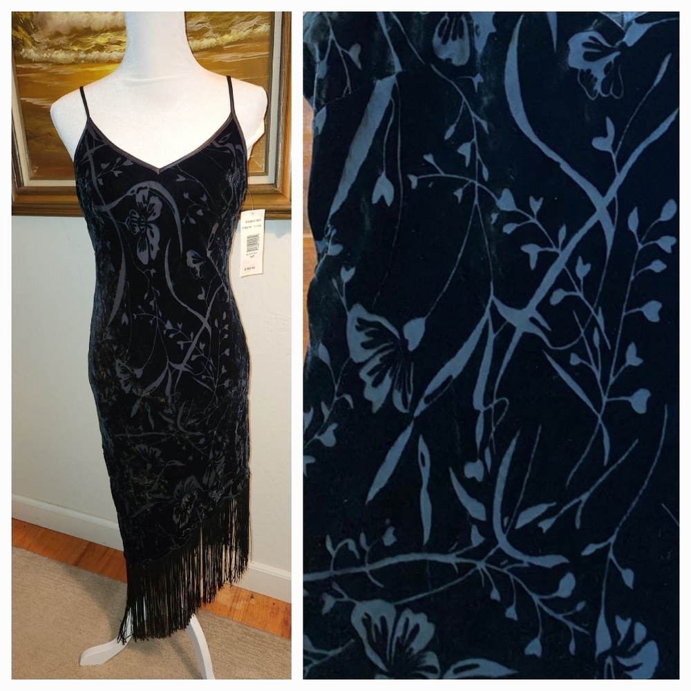 Vintage 1980s NOS Black Silk Blend Velvet Floral Dress by Robbie Bee